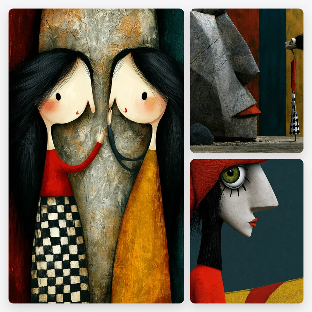Digitális illusztrációk: Together, Stone és piros sapkás profil