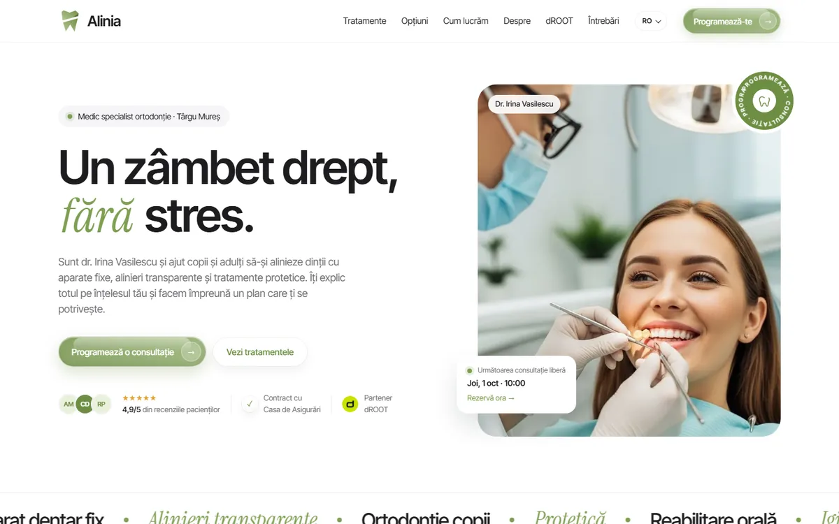 Alinia fogszabályozó rendelő weboldala